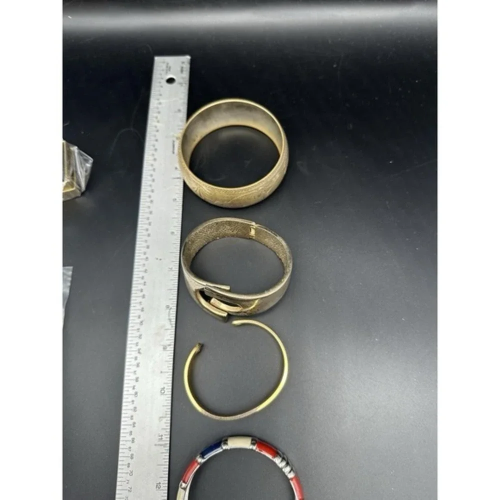 Vintage Mixed Metal Enamel Gold Tone Brass Cuff‎ Bangle Bracelet Lot